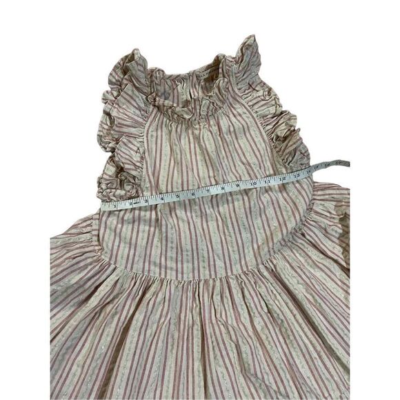 ULLA JOHNSON Tamsin Striped Cotton Ruffle Flutter Sleeve Trapeze Dress - Picture 6 of 12